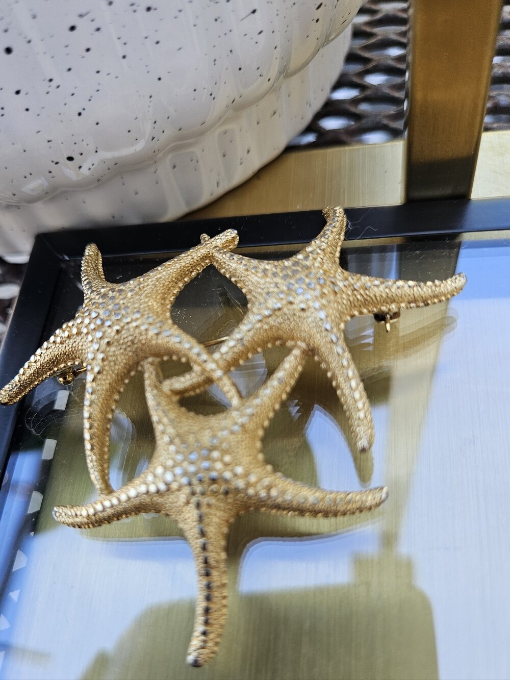 Monet triple starfish brooch Gold Tone Vintage